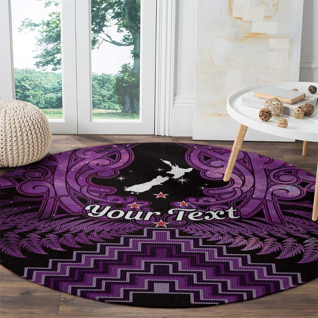 Personalised Aotearoa Matariki Round Carpet Purple Fern Maori Poutama
