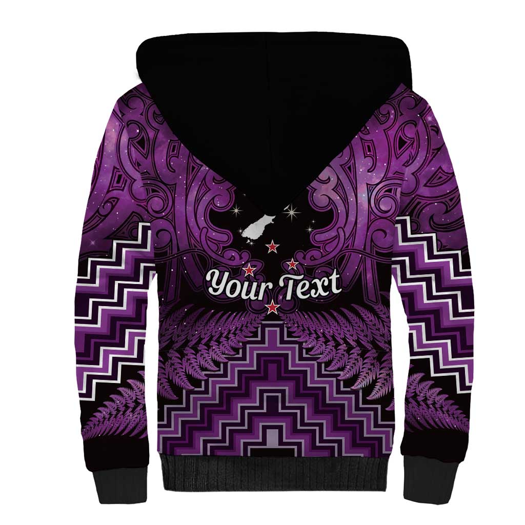 Personalised Aotearoa Matariki Sherpa Hoodie Purple Fern Maori Poutama