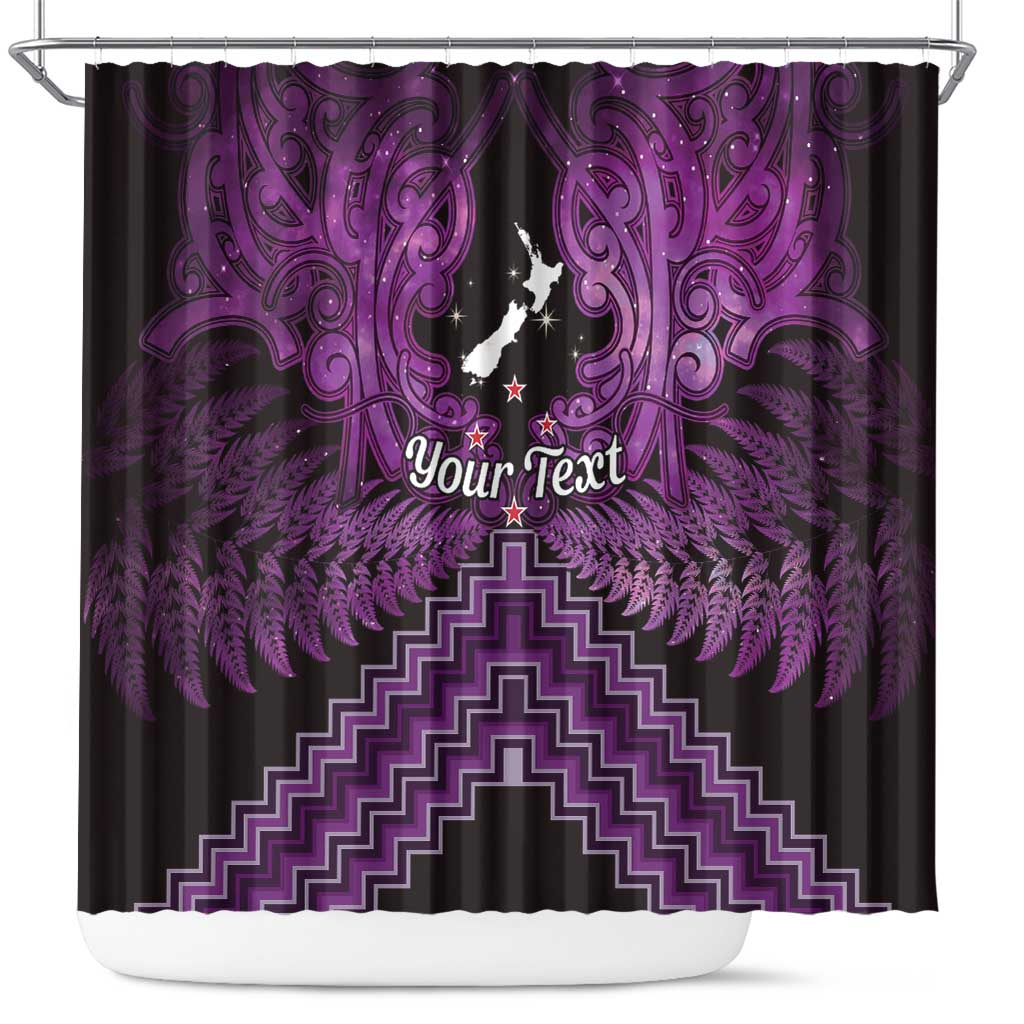 Personalised Aotearoa Matariki Shower Curtain Purple Fern Maori Poutama