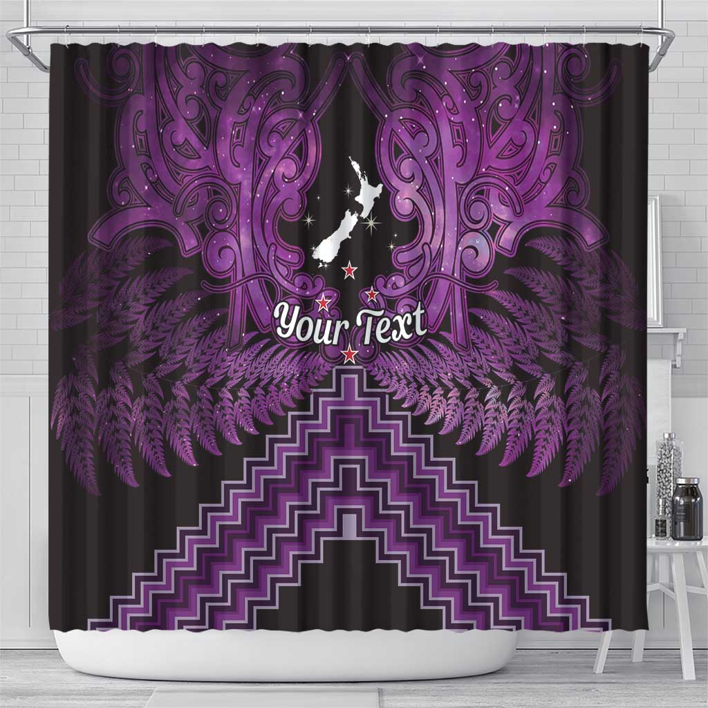 Personalised Aotearoa Matariki Shower Curtain Purple Fern Maori Poutama