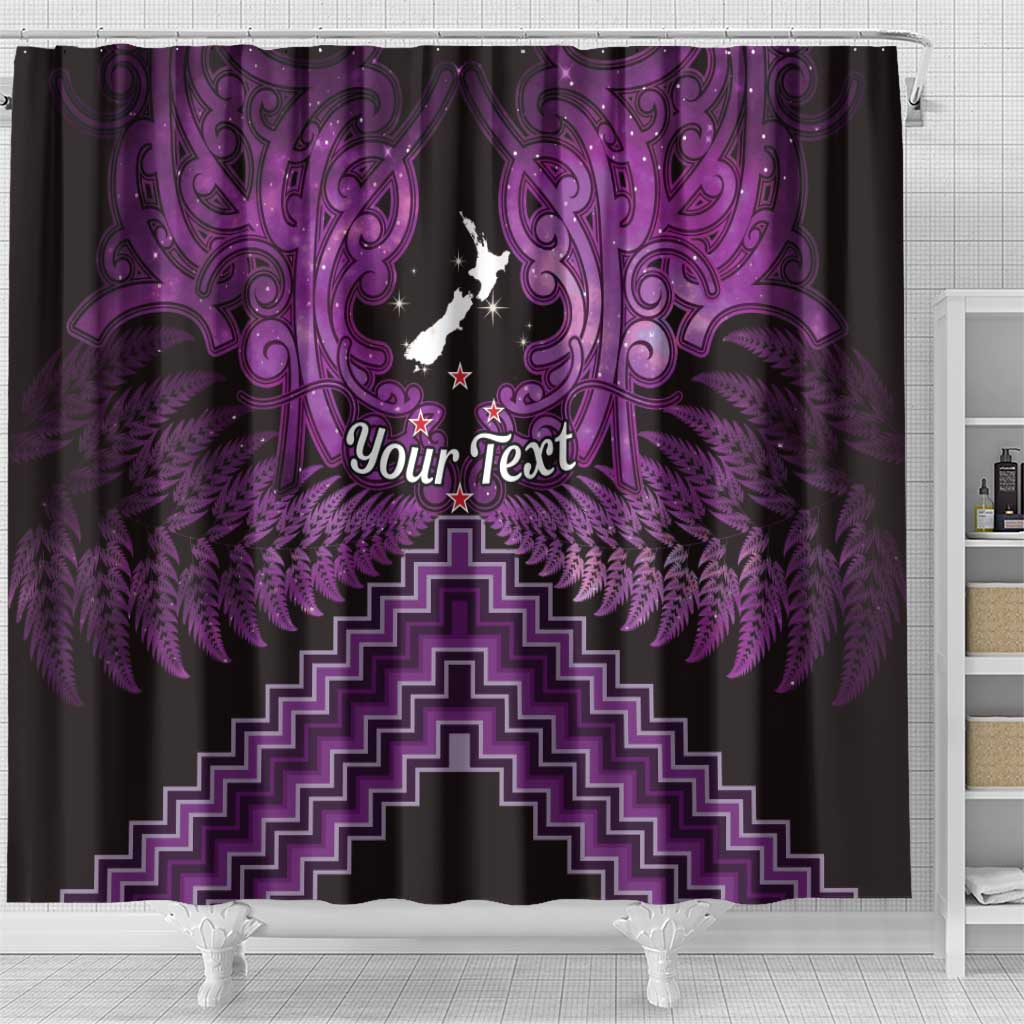 Personalised Aotearoa Matariki Shower Curtain Purple Fern Maori Poutama