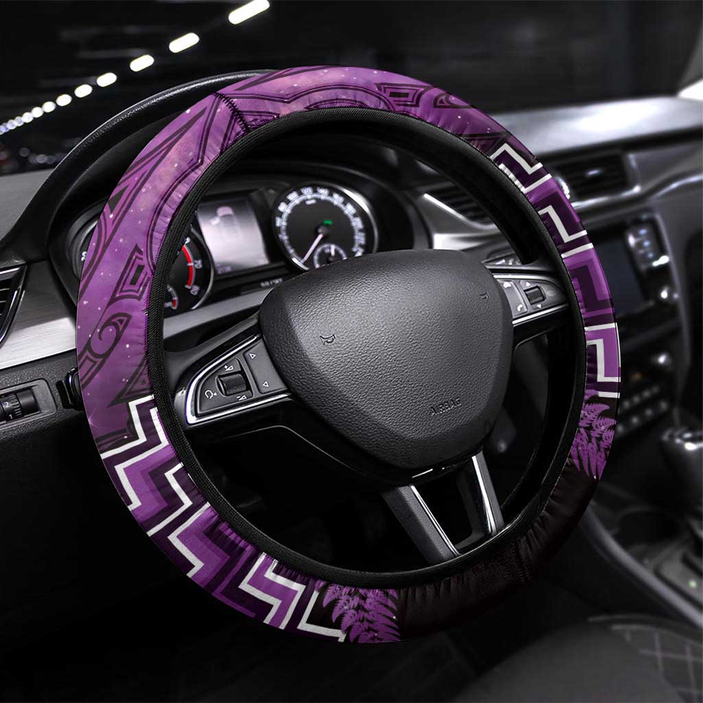 Aotearoa Matariki Steering Wheel Cover Purple Fern Maori Poutama