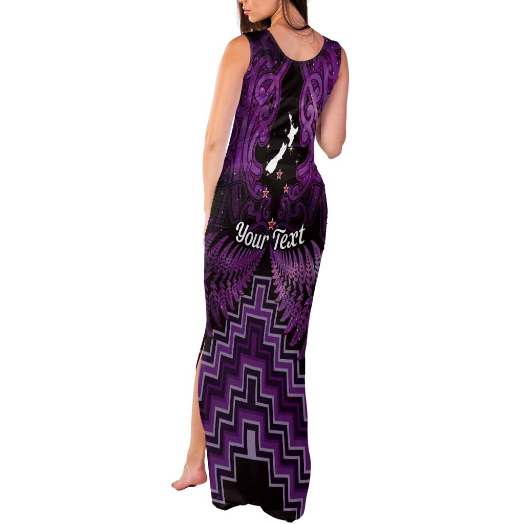 Personalised Aotearoa Matariki Tank Maxi Dress Purple Fern Maori Poutama