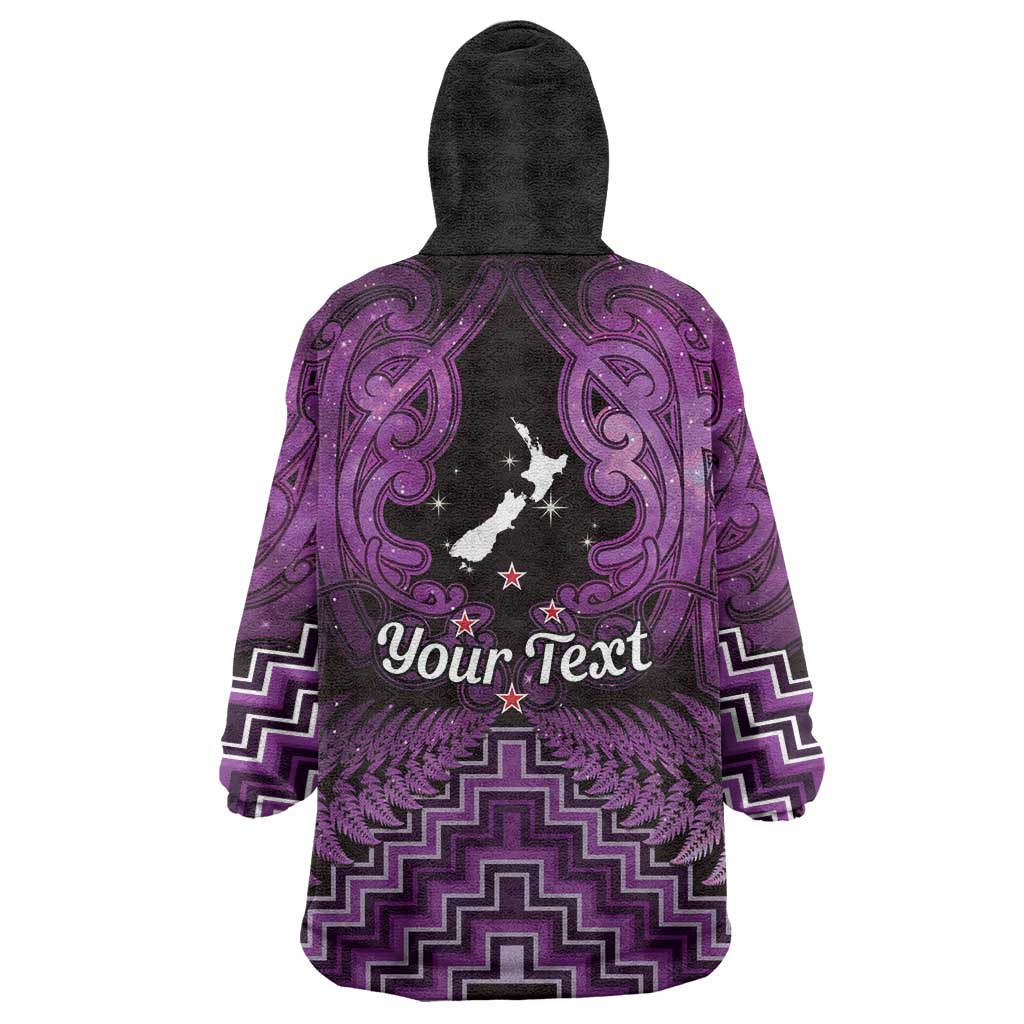 Personalised Aotearoa Matariki Wearable Blanket Hoodie Purple Fern Maori Poutama