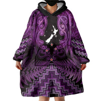 Personalised Aotearoa Matariki Wearable Blanket Hoodie Purple Fern Maori Poutama