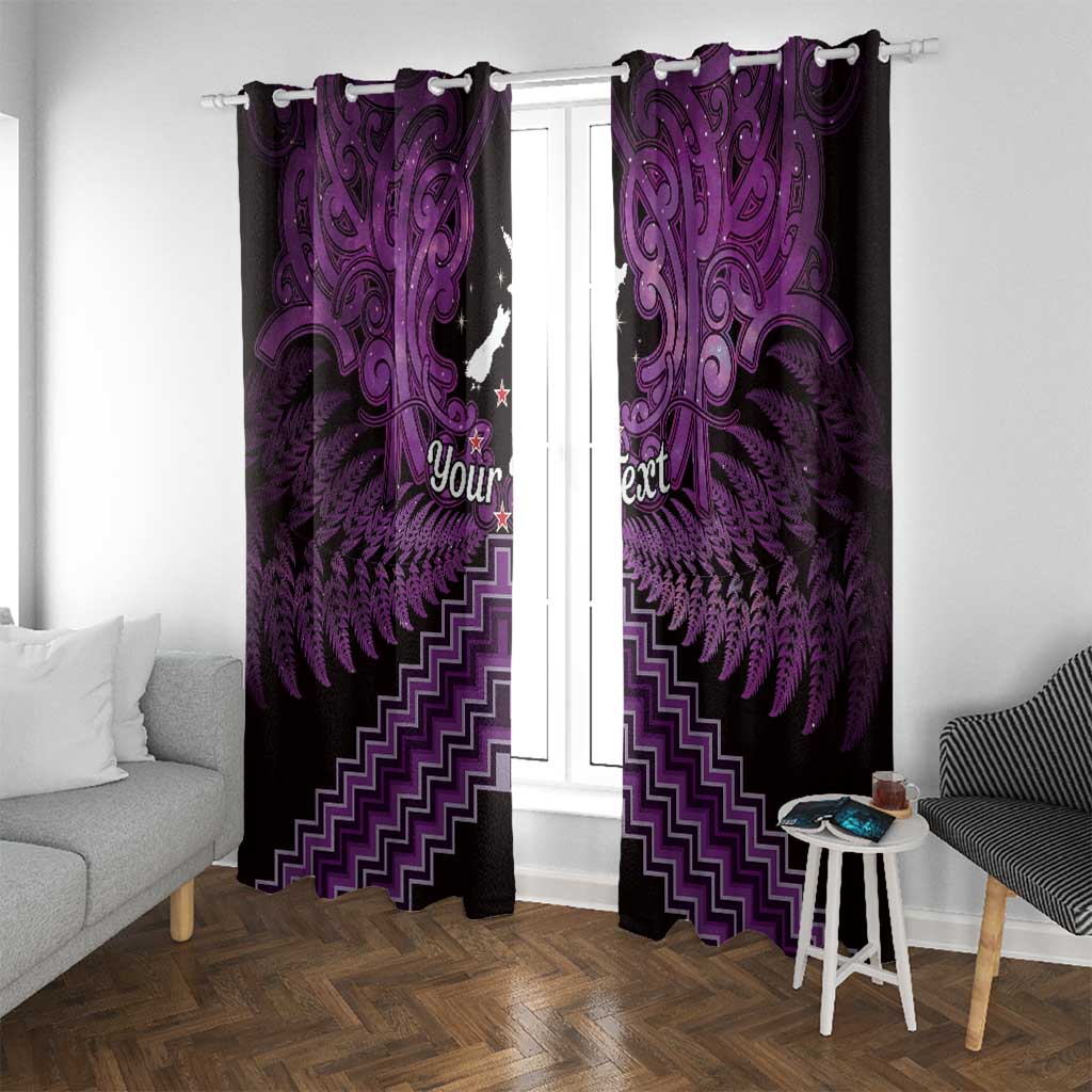 Personalised Aotearoa Matariki Window Curtain Purple Fern Maori Poutama