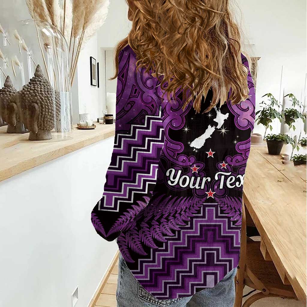 Personalised Aotearoa Matariki Women Casual Shirt Purple Fern Maori Poutama