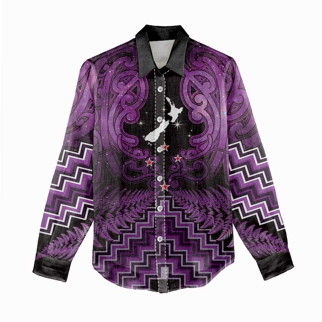 Personalised Aotearoa Matariki Women Casual Shirt Purple Fern Maori Poutama