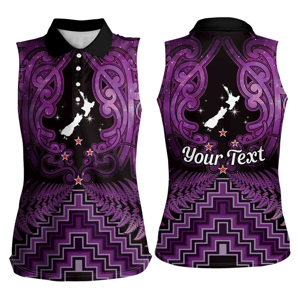 Personalised Aotearoa Matariki Women Sleeveless Polo Shirt Purple Fern Maori Poutama