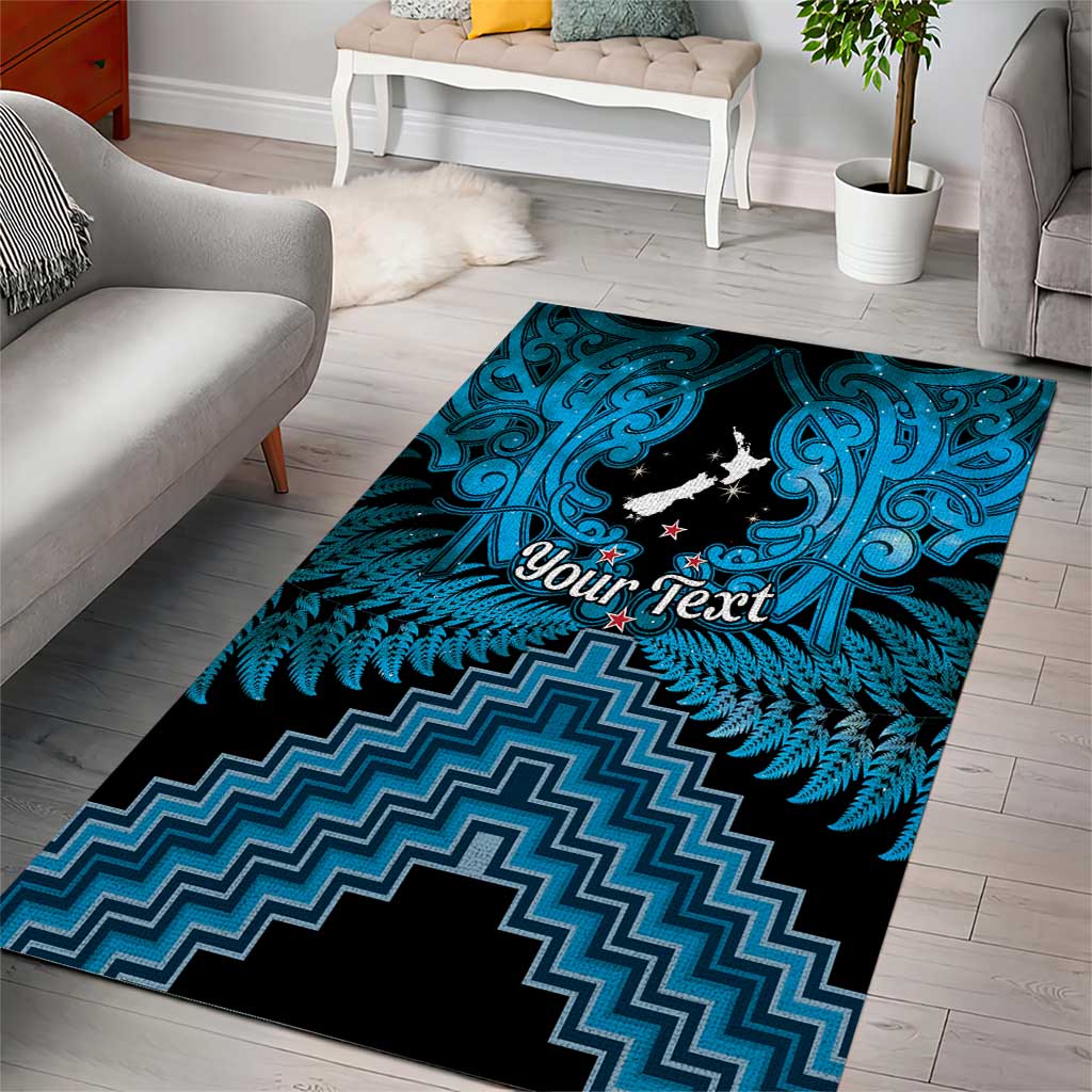 Personalised Aotearoa Matariki Area Rug Turquoise Fern Maori Poutama
