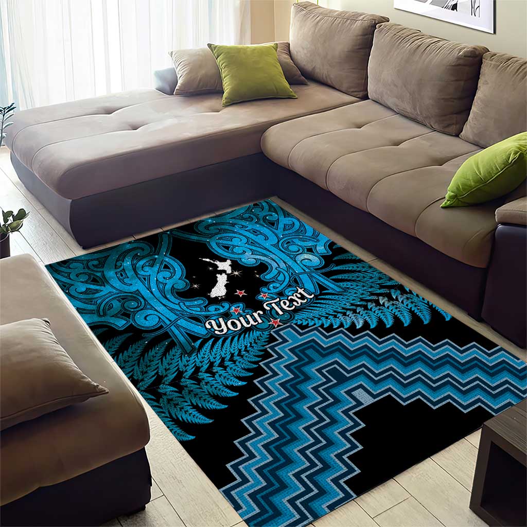 Personalised Aotearoa Matariki Area Rug Turquoise Fern Maori Poutama