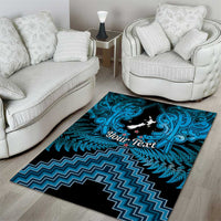 Personalised Aotearoa Matariki Area Rug Turquoise Fern Maori Poutama