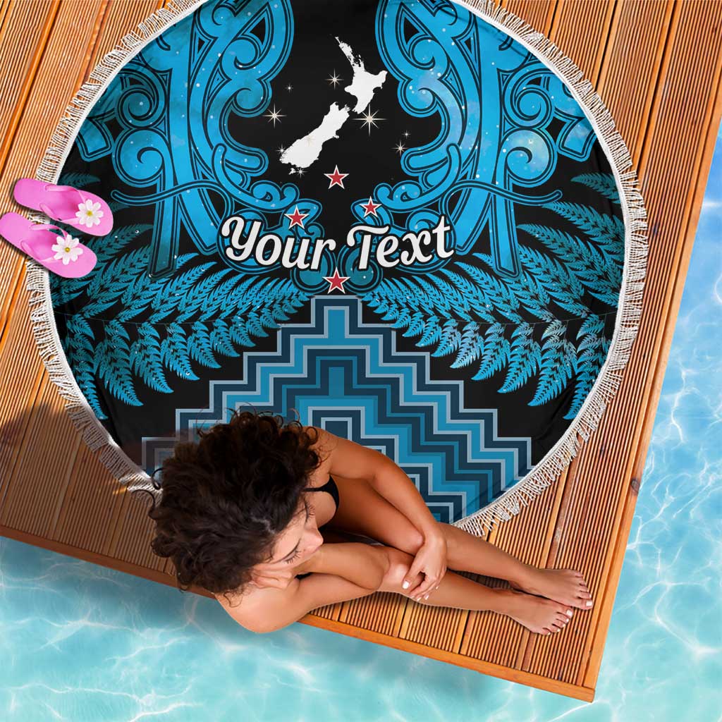 Personalised Aotearoa Matariki Beach Blanket Turquoise Fern Maori Poutama