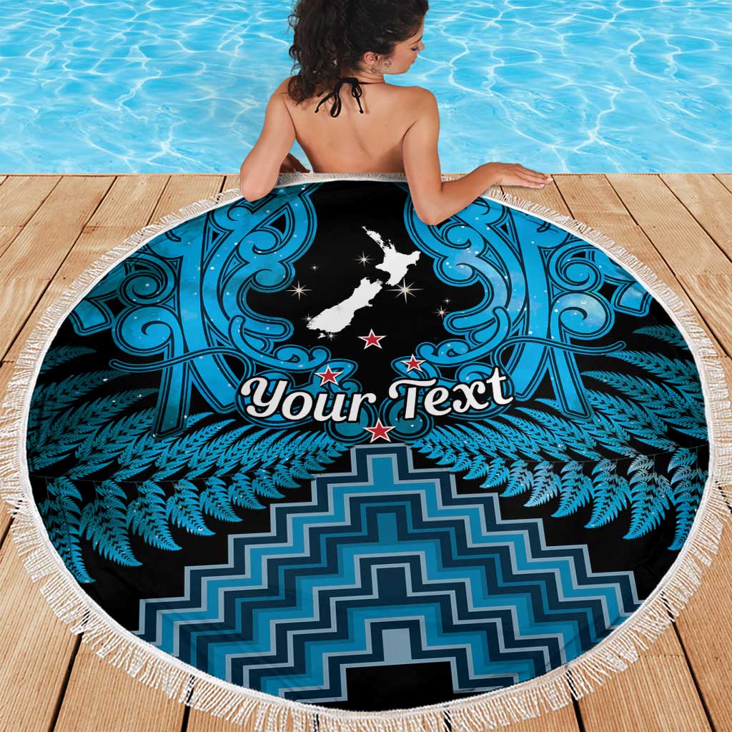 Personalised Aotearoa Matariki Beach Blanket Turquoise Fern Maori Poutama