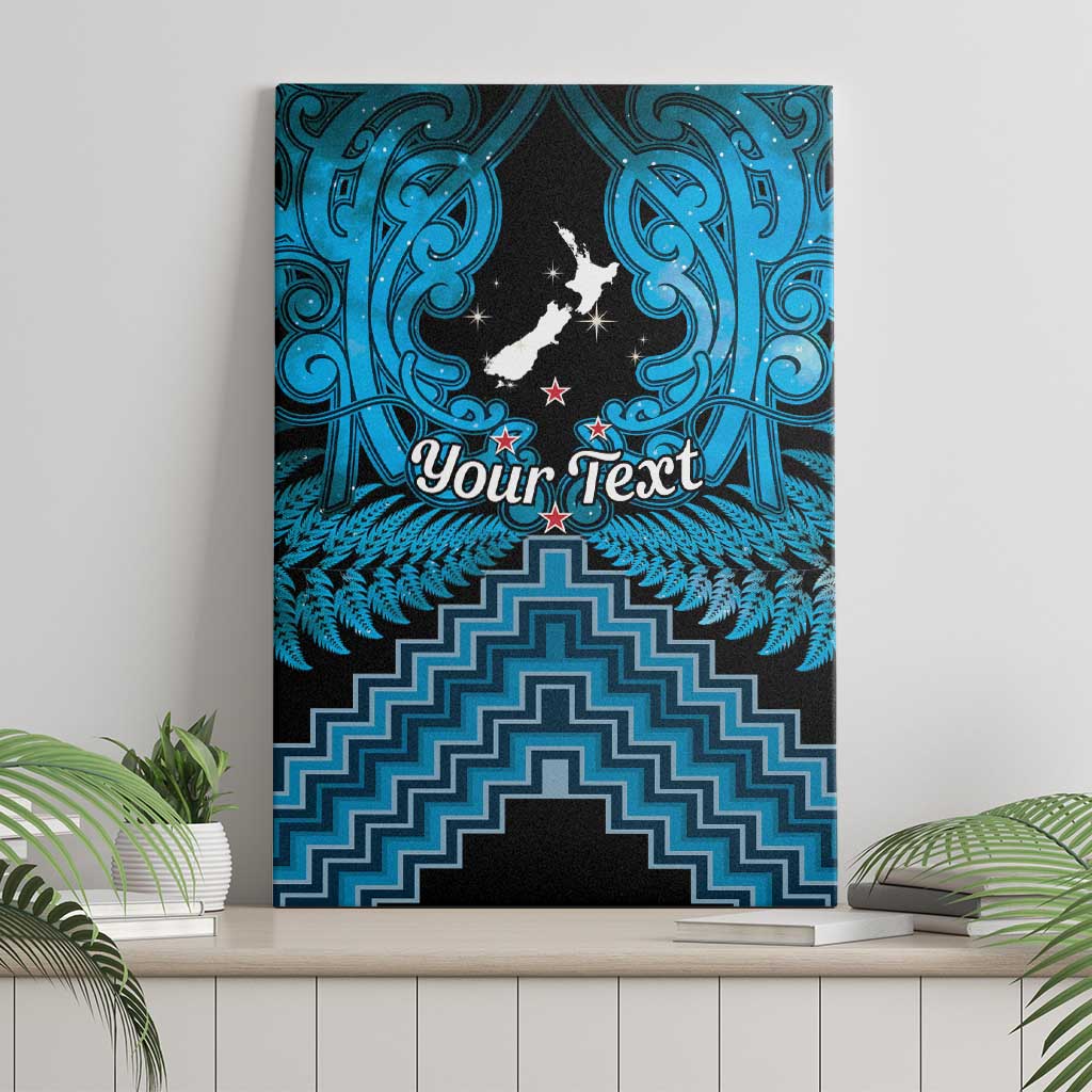 Personalised Aotearoa Matariki Canvas Wall Art Turquoise Fern Maori Poutama