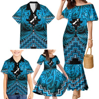 Personalised Aotearoa Matariki Family Matching Mermaid Dress and Hawaiian Shirt Turquoise Fern Maori Poutama