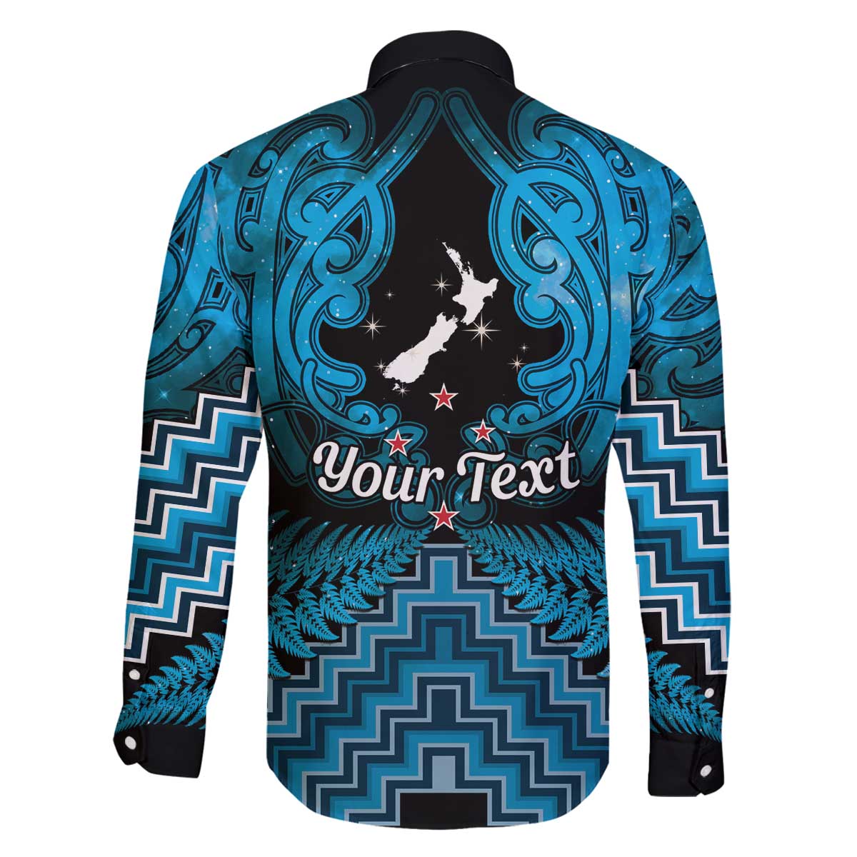 Personalised Aotearoa Matariki Family Matching Off The Shoulder Long Sleeve Dress and Hawaiian Shirt Turquoise Fern Maori Poutama