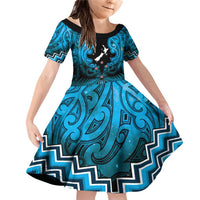 Personalised Aotearoa Matariki Family Matching Off Shoulder Short Dress and Hawaiian Shirt Turquoise Fern Maori Poutama