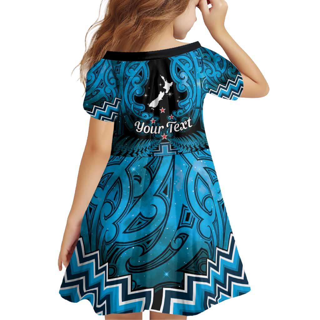 Personalised Aotearoa Matariki Family Matching Off Shoulder Short Dress and Hawaiian Shirt Turquoise Fern Maori Poutama
