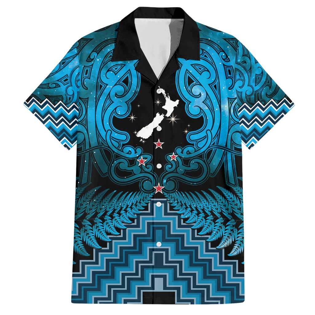 Personalised Aotearoa Matariki Family Matching Short Sleeve Bodycon Dress and Hawaiian Shirt Turquoise Fern Maori Poutama