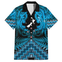 Personalised Aotearoa Matariki Family Matching Short Sleeve Bodycon Dress and Hawaiian Shirt Turquoise Fern Maori Poutama