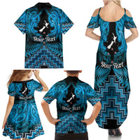 Personalised Aotearoa Matariki Family Matching Summer Maxi Dress and Hawaiian Shirt Turquoise Fern Maori Poutama