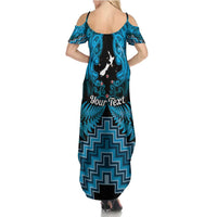 Personalised Aotearoa Matariki Family Matching Summer Maxi Dress and Hawaiian Shirt Turquoise Fern Maori Poutama