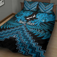Personalised Aotearoa Matariki Quilt Bed Set Turquoise Fern Maori Poutama