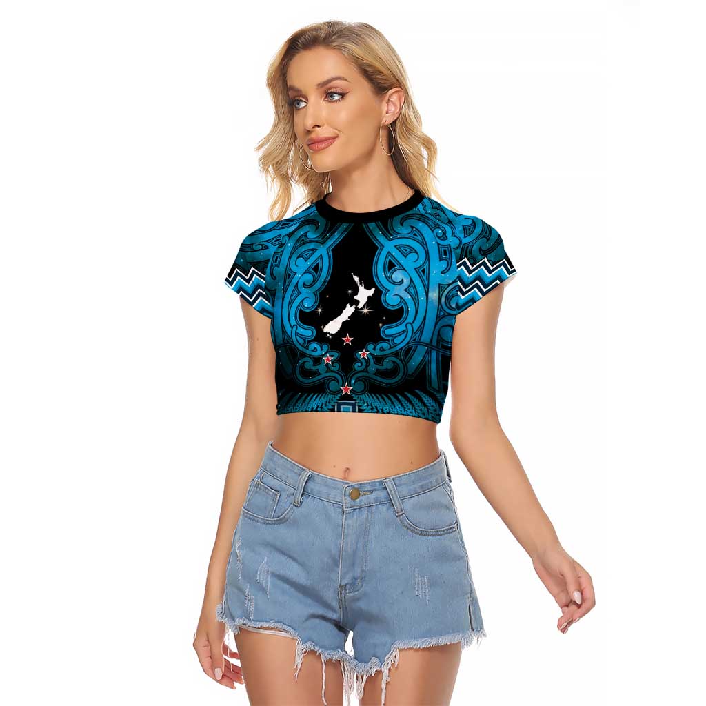 Personalised Aotearoa Matariki Raglan Cropped T Shirt Turquoise Fern Maori Poutama LT01 Female Turquoise - Polynesian Pride