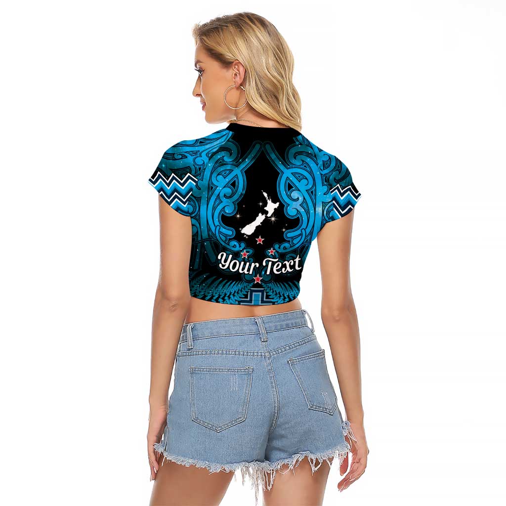 Personalised Aotearoa Matariki Raglan Cropped T Shirt Turquoise Fern Maori Poutama LT01 - Polynesian Pride