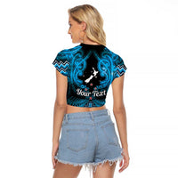 Personalised Aotearoa Matariki Raglan Cropped T Shirt Turquoise Fern Maori Poutama LT01 - Polynesian Pride