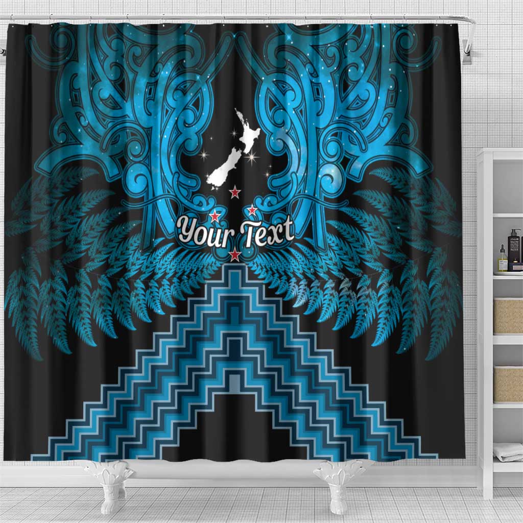 Personalised Aotearoa Matariki Shower Curtain Turquoise Fern Maori Poutama