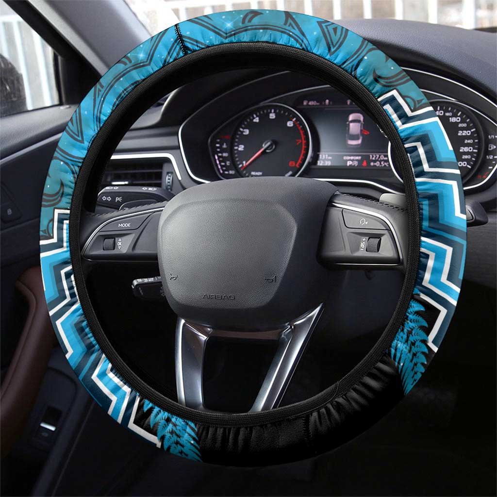 Aotearoa Matariki Steering Wheel Cover Turquoise Fern Maori Poutama