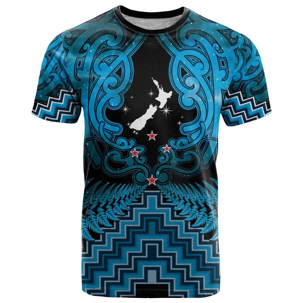 Personalised Aotearoa Matariki T Shirt Turquoise Fern Maori Poutama
