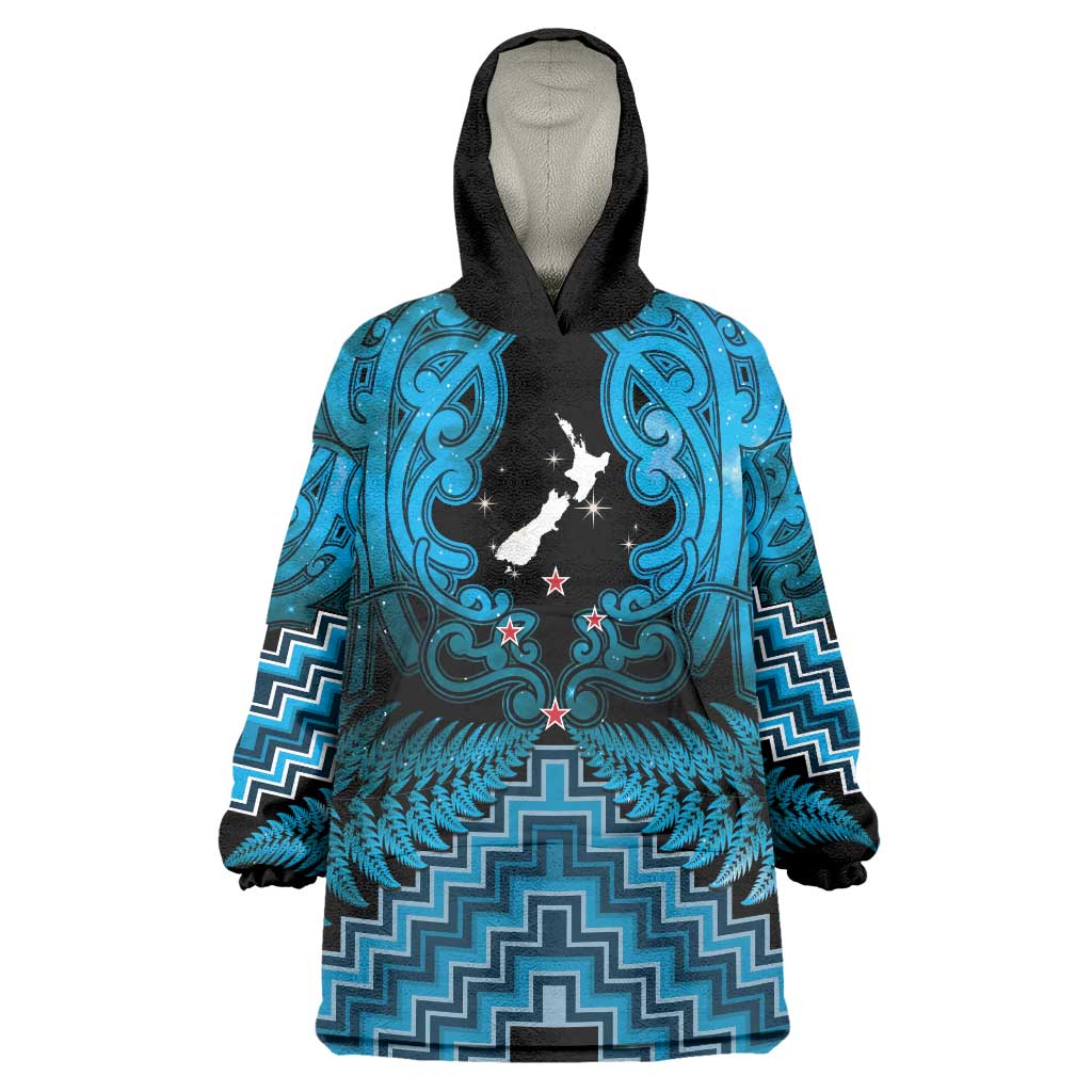 Personalised Aotearoa Matariki Wearable Blanket Hoodie Turquoise Fern Maori Poutama