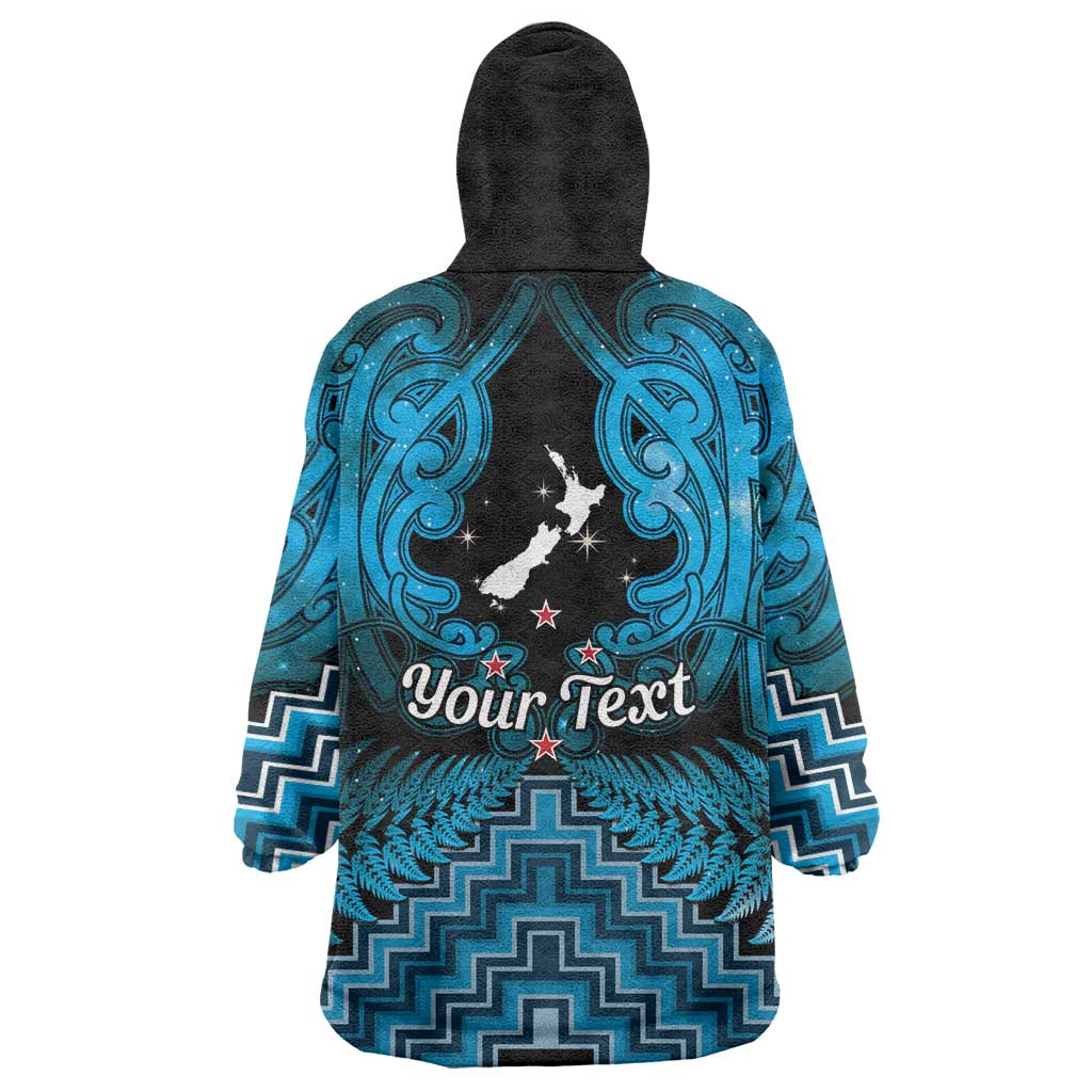 Personalised Aotearoa Matariki Wearable Blanket Hoodie Turquoise Fern Maori Poutama
