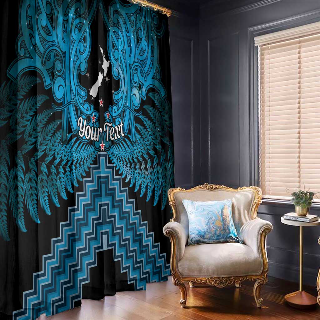 Personalised Aotearoa Matariki Window Curtain Turquoise Fern Maori Poutama
