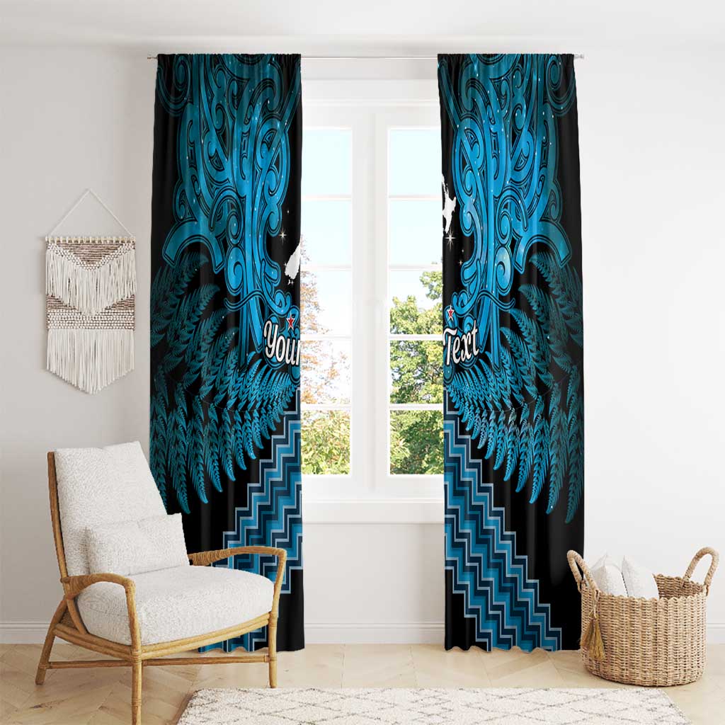 Personalised Aotearoa Matariki Window Curtain Turquoise Fern Maori Poutama