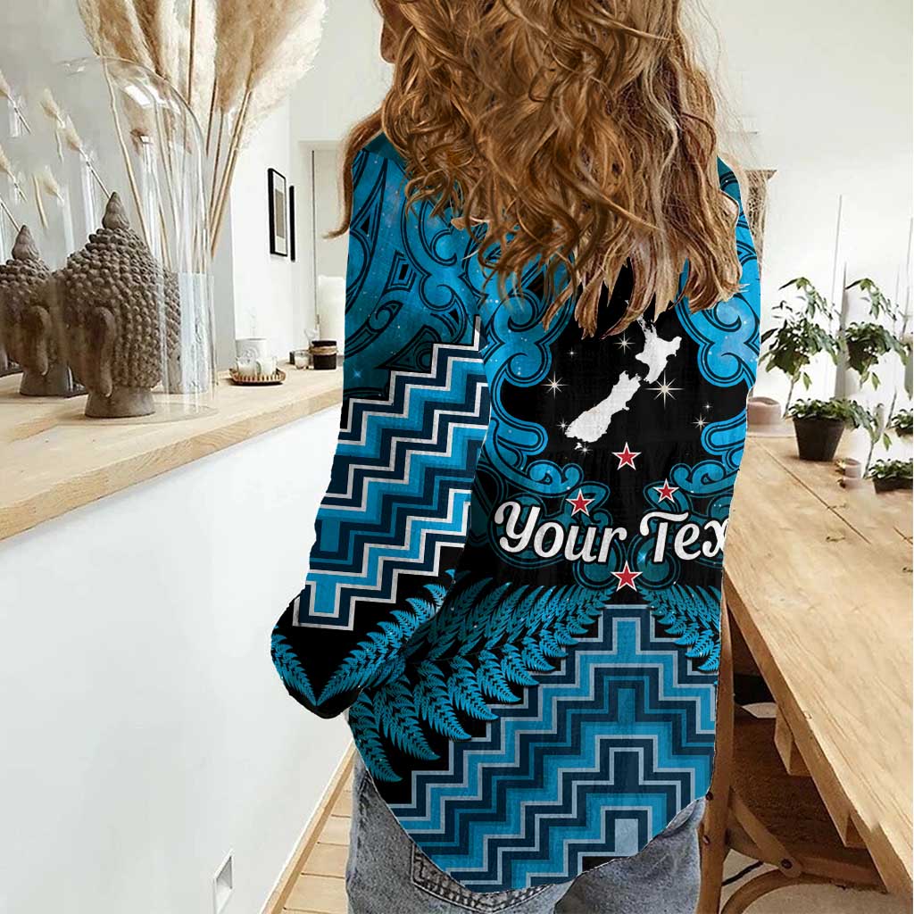 Personalised Aotearoa Matariki Women Casual Shirt Turquoise Fern Maori Poutama