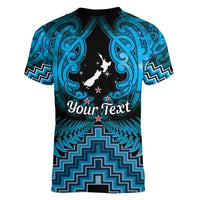 Personalised Aotearoa Matariki Women V-Neck T-Shirt Turquoise Fern Maori Poutama LT01 - Polynesian Pride