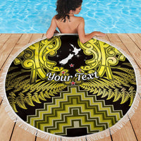 Personalised Aotearoa Matariki Beach Blanket Yellow Fern Maori Poutama