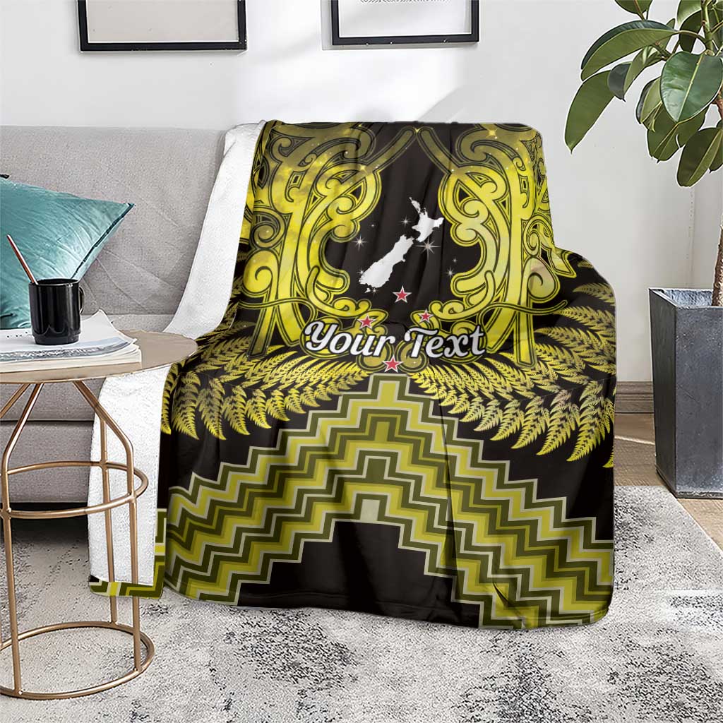 Personalised Aotearoa Matariki Blanket Yellow Fern Maori Poutama