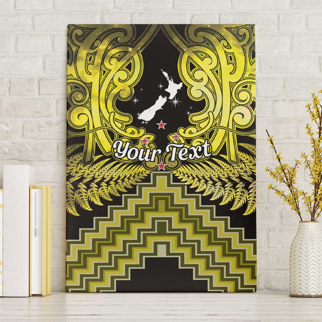 Personalised Aotearoa Matariki Canvas Wall Art Yellow Fern Maori Poutama