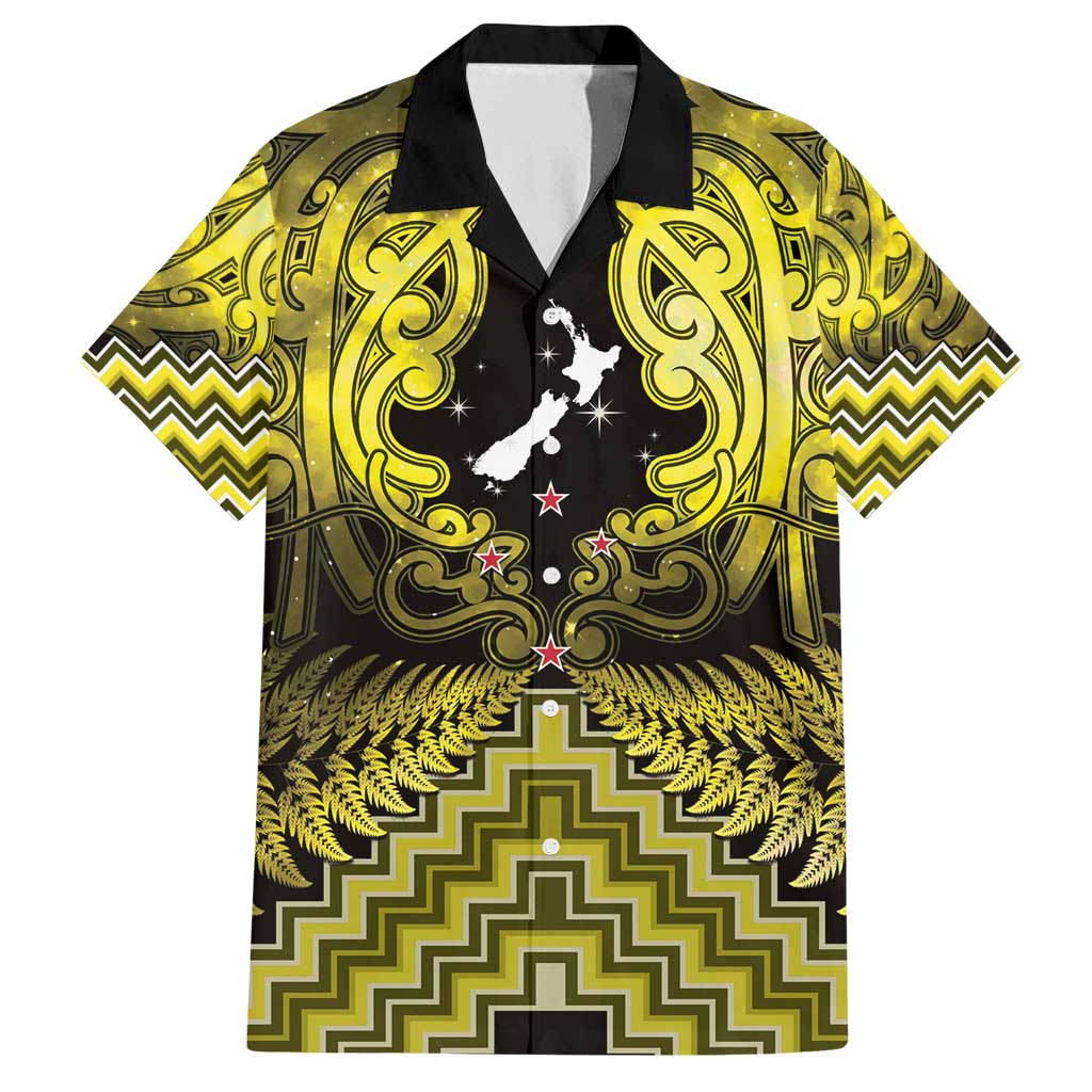 Personalised Aotearoa Matariki Family Matching Long Sleeve Bodycon Dress and Hawaiian Shirt Yellow Fern Maori Poutama