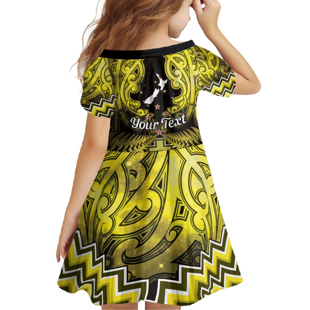 Personalised Aotearoa Matariki Family Matching Tank Maxi Dress and Hawaiian Shirt Yellow Fern Maori Poutama