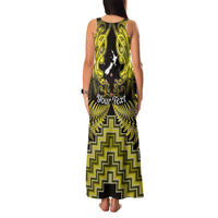 Personalised Aotearoa Matariki Family Matching Tank Maxi Dress and Hawaiian Shirt Yellow Fern Maori Poutama