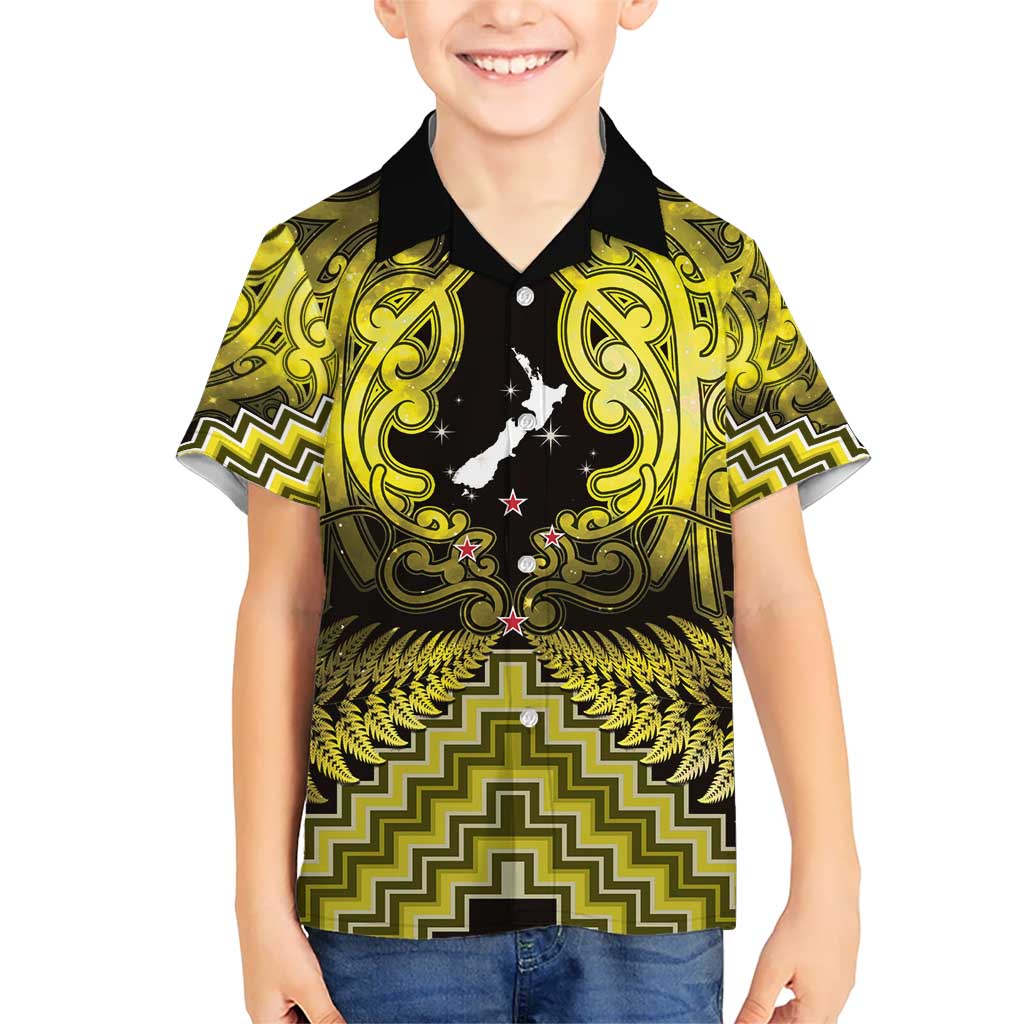 Personalised Aotearoa Matariki Kid Hawaiian Shirt Yellow Fern Maori Poutama LT01 Kid Yellow - Polynesian Pride