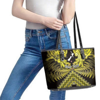 Personalised Aotearoa Matariki Leather Tote Bag Yellow Fern Maori Poutama