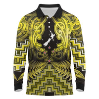 Personalised Aotearoa Matariki Long Sleeve Polo Shirt Yellow Fern Maori Poutama