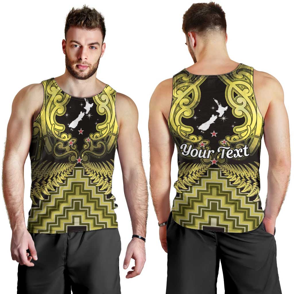 Personalised Aotearoa Matariki Men Tank Top Yellow Fern Maori Poutama